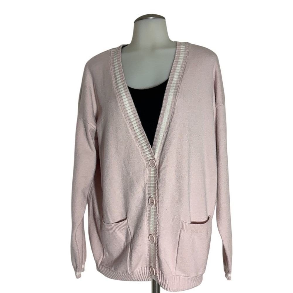 Pink Republic Womens‎ Cardigan Sweater XL Pink V Neck Button Front Pockets NOTE